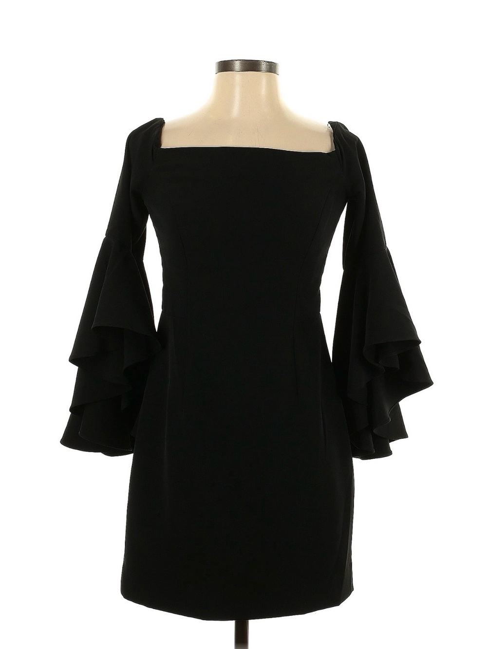 Milly Black Square-Neck Ruffle Sleeve Mini Dress
